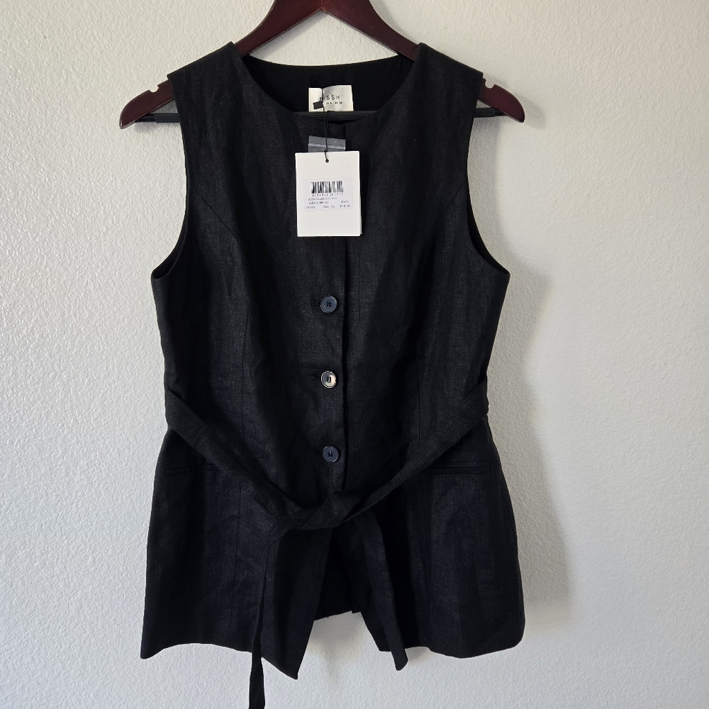 NWT DISSH Alessia Linen Vest Top in Black Size 6 US Tailored Longline Lined - Picture 4 of 16